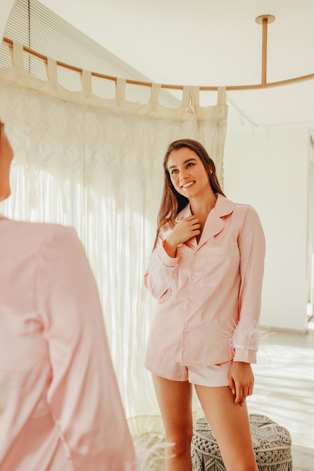 Pijama Corto Plumas Rosa