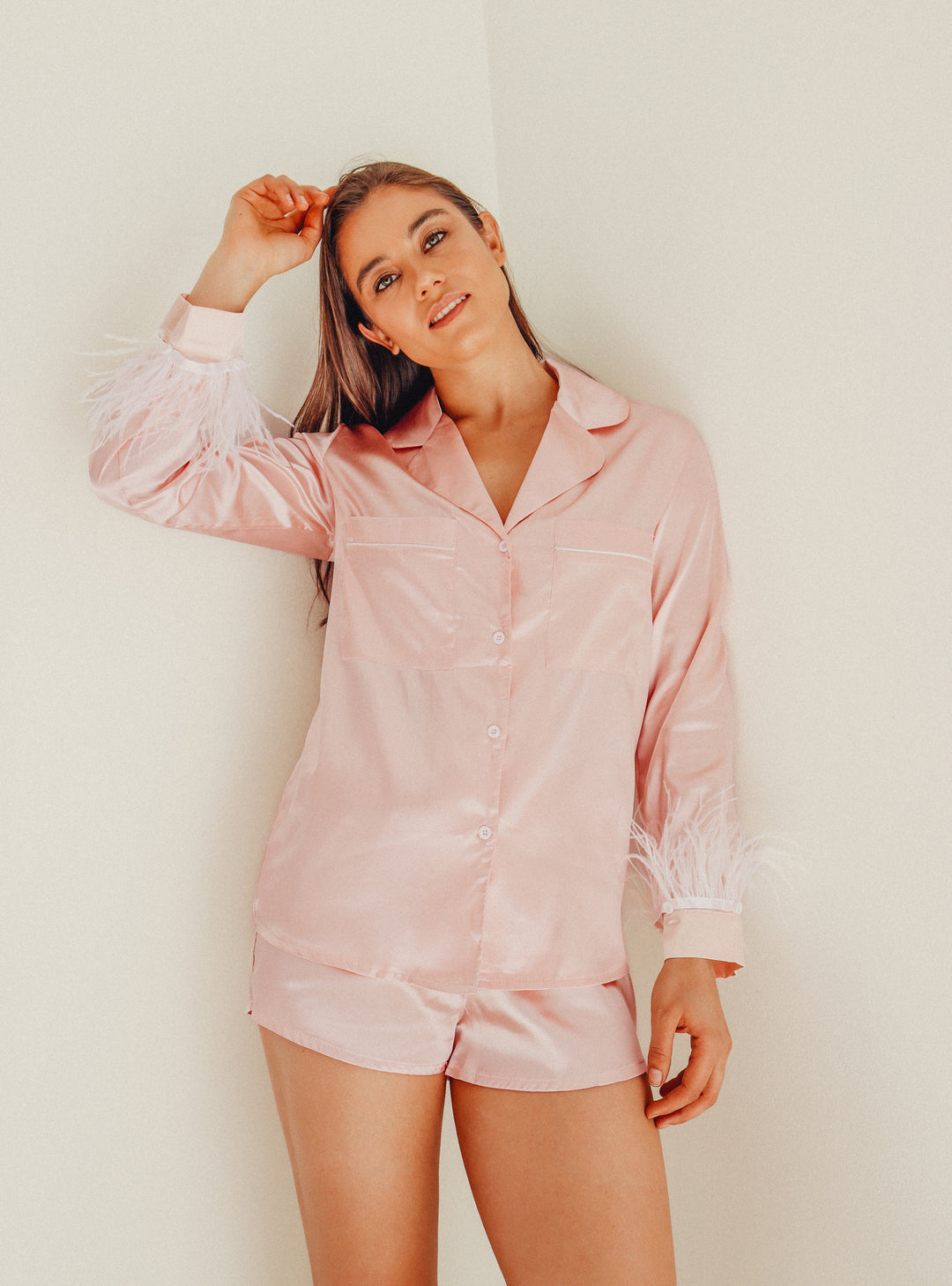Pijama Corto Plumas Rosa